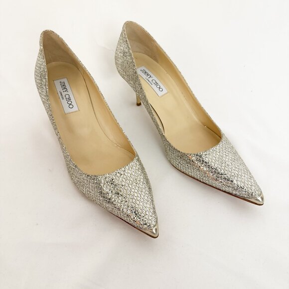 Jimmy Choo Romy Silver Leather Coarse Glitter NWT heels sz EU 41 US 10 - Picture 2 of 10